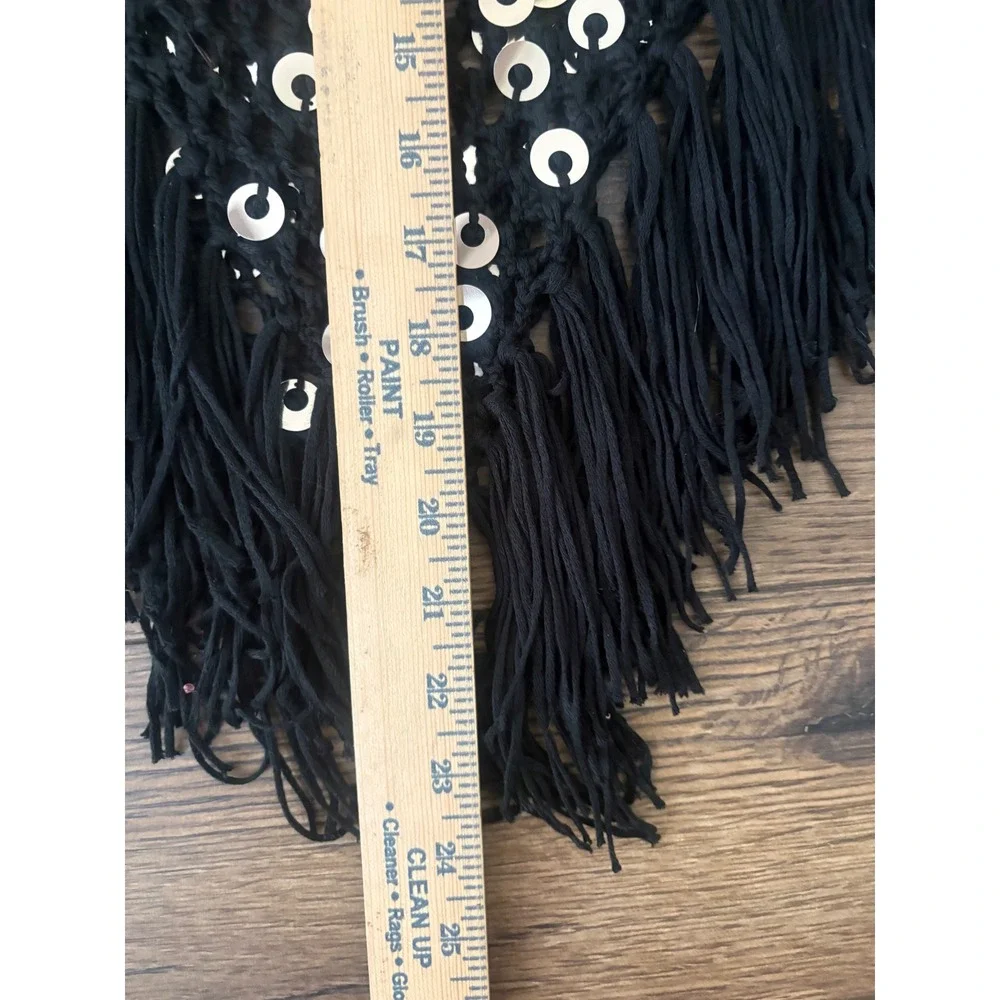 Mermaid Fashion Hip Scarf Womens S Black Cotton Sequin Fringe Boho Festival NEW